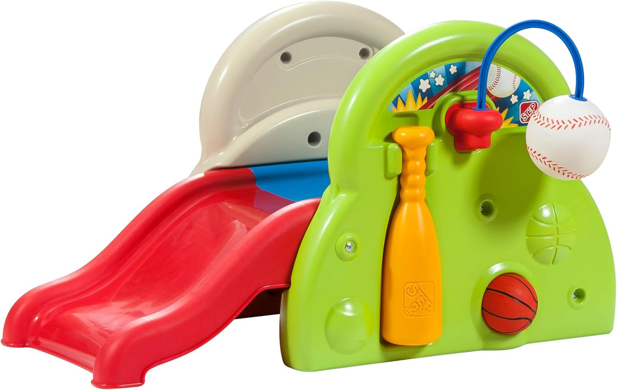 Step2 Sports-Tastic Activity Center, Toddler Sports Playset, Indoor/Outdoor Slide, Play Gym Includes Bat & Balls, Made of Durable Plastic, For