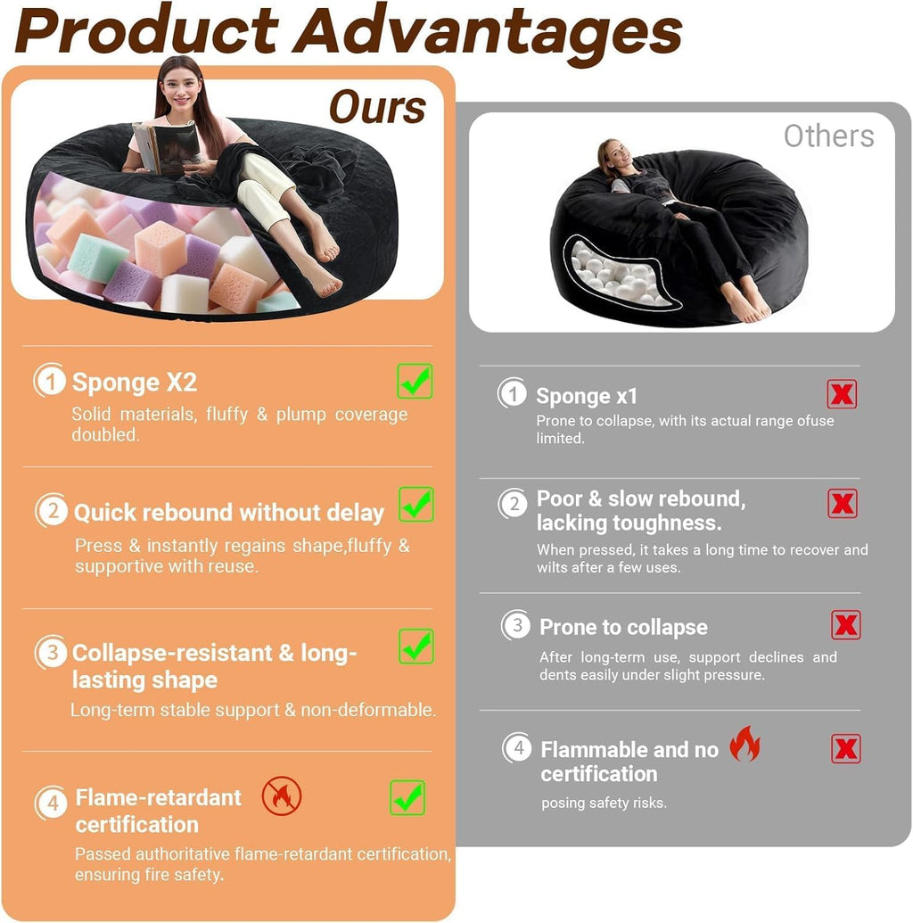 Big Bean Bag Chairs for Adults Comfy Living Room Furniture