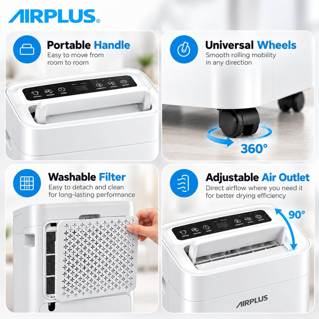 AIRPLUS Max 70 Pint Quiet Dehumidifier for Home Bedroom up to 4500 Sq Ft