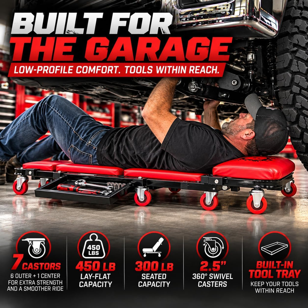 40" Mechanics Creeper Z Fold with Side Tool Tray, 3 in 1 Low Profile