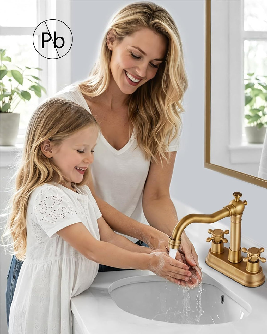 4 Inch Centerset Bathroom Sink Faucet 2 Handle Antique Brass