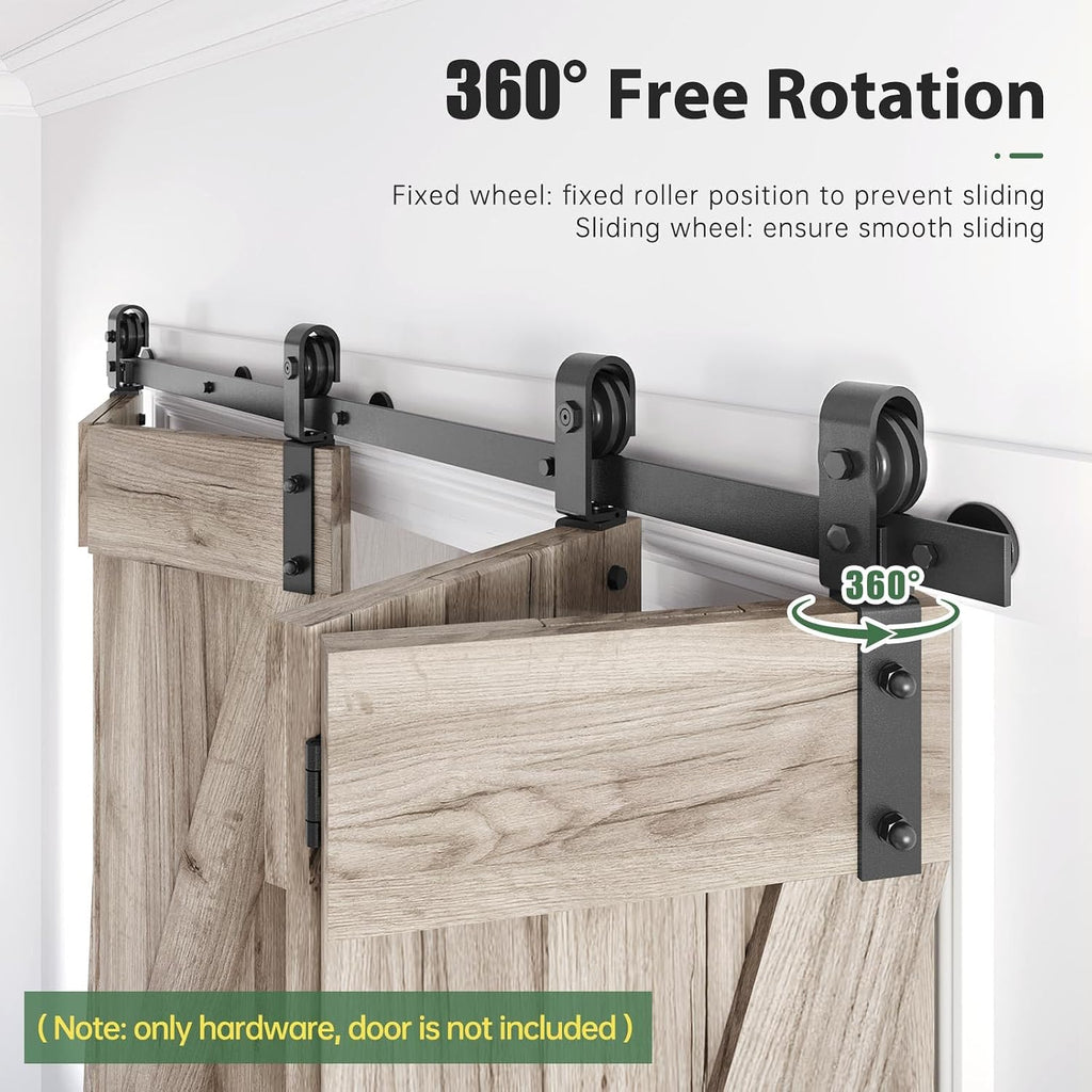 64" Bifold Sliding Barn Door Hardware Track Kit,Side Mounted Black J Shape Roller,Smoothly and Quietly,Assembly Easy,Fit Four 15" Bi-Folding Doors