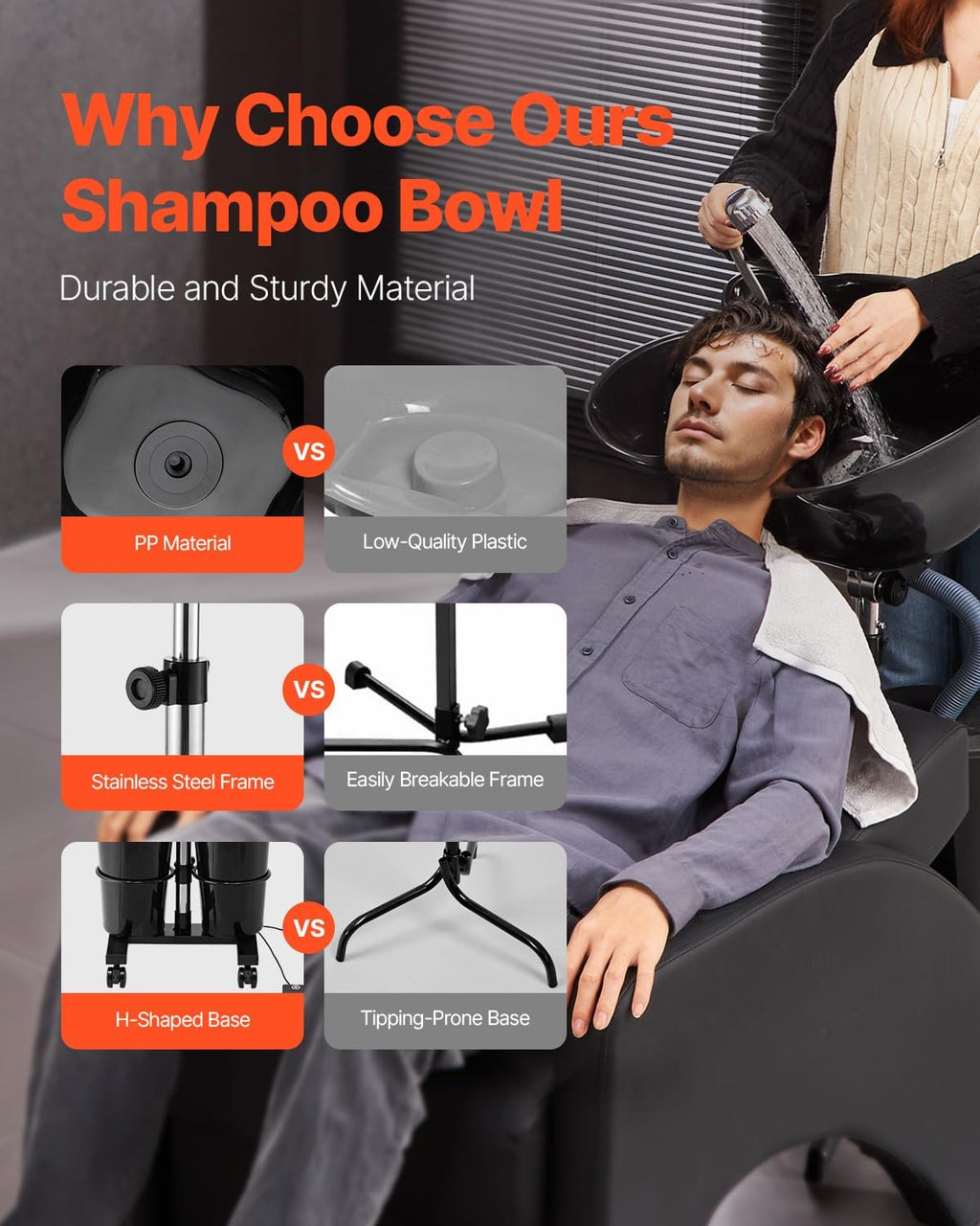 VEVOR Portable Shampoo Bowl, Shampoo Sink for Washing Hair with Electric Pump, Includes 2 Buckets 2 Showerheads, Drain Hose, Height and Angle