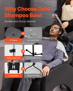 VEVOR Portable Shampoo Bowl, Shampoo Sink for Washing Hair with Electric Pump, Includes 2 Buckets 2 Showerheads, Drain Hose, Height and Angle