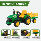 Peg Perego John Deere Ground Force Extra-Large 12 volt Ride-On Tractor with Trailer & FM Radio, Durable Design for Kids Ages 3-7
