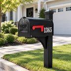 Mailbox for Outside,Black Metal Mail Box,Post Mount Outdoor Mailbox