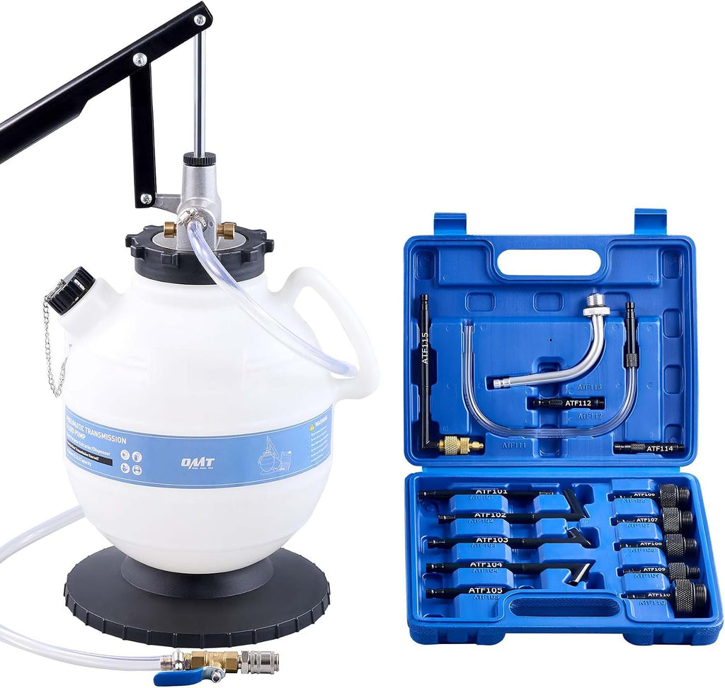 OMT 2 Gallon Transmission Fluid Transfer Pump Set with 15 ATF Adapters