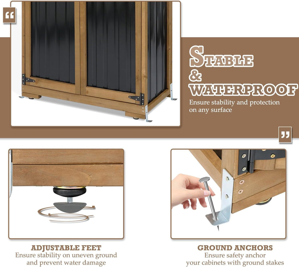 Outdoor Storage Cabinet with Shelves, Weatherproof Tool Shed for Patio