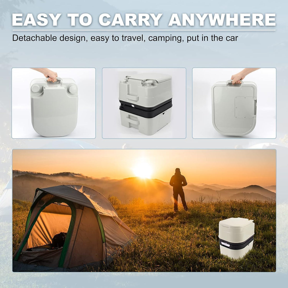 Portable Toilet, 6.4 Gallon 24L Piston Pump Flush with Level indicator Detachable Anti-Leak Handle Water Pump,Rotating Spout Indoor & Outdoor Hiking