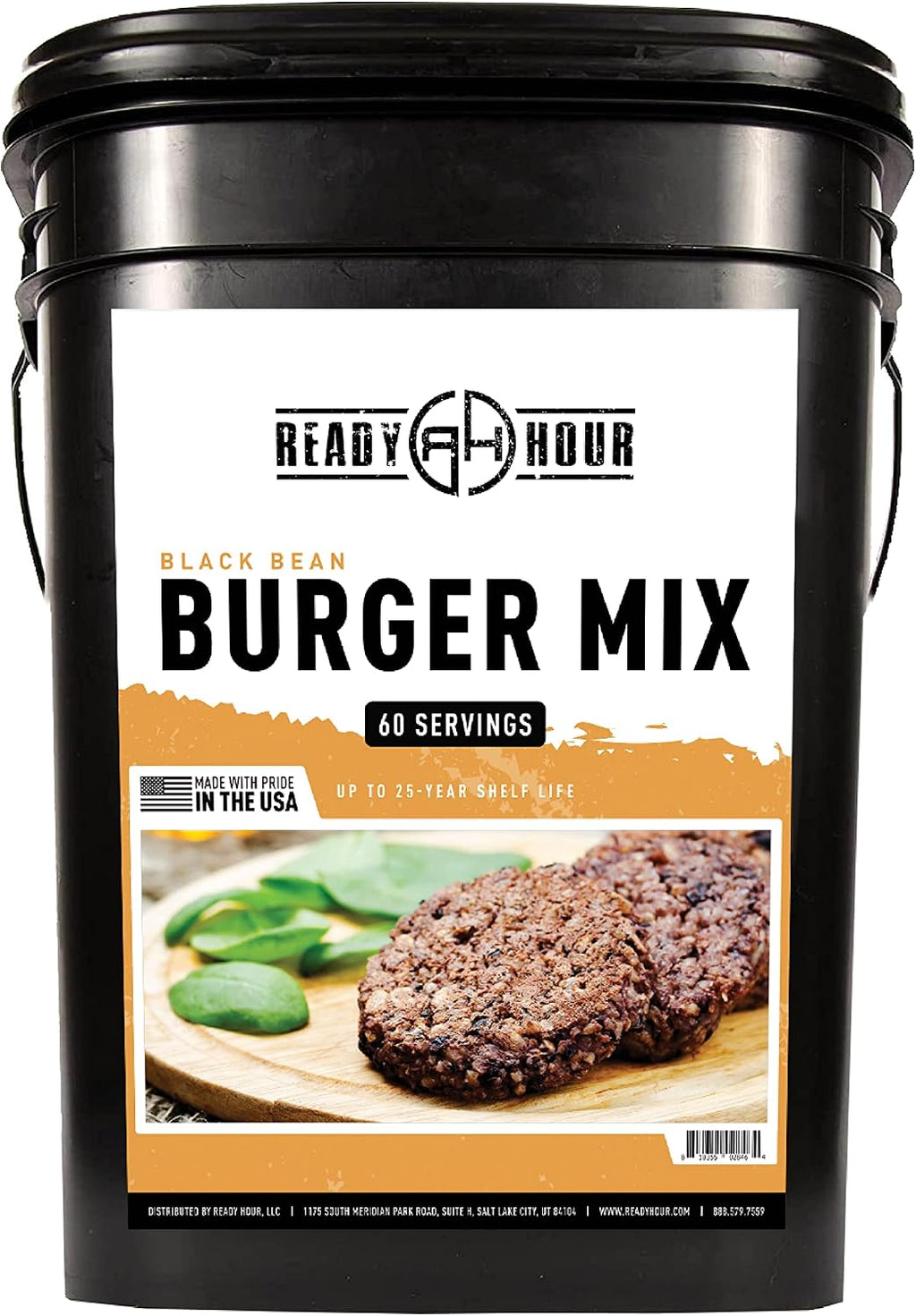 Ready Hour, Black Bean Burger Mix, Real Non-Perishable Recipe, 25-Year Shelf Life, Emergency and Adventure Food Supply, Includes 10 Resealable
