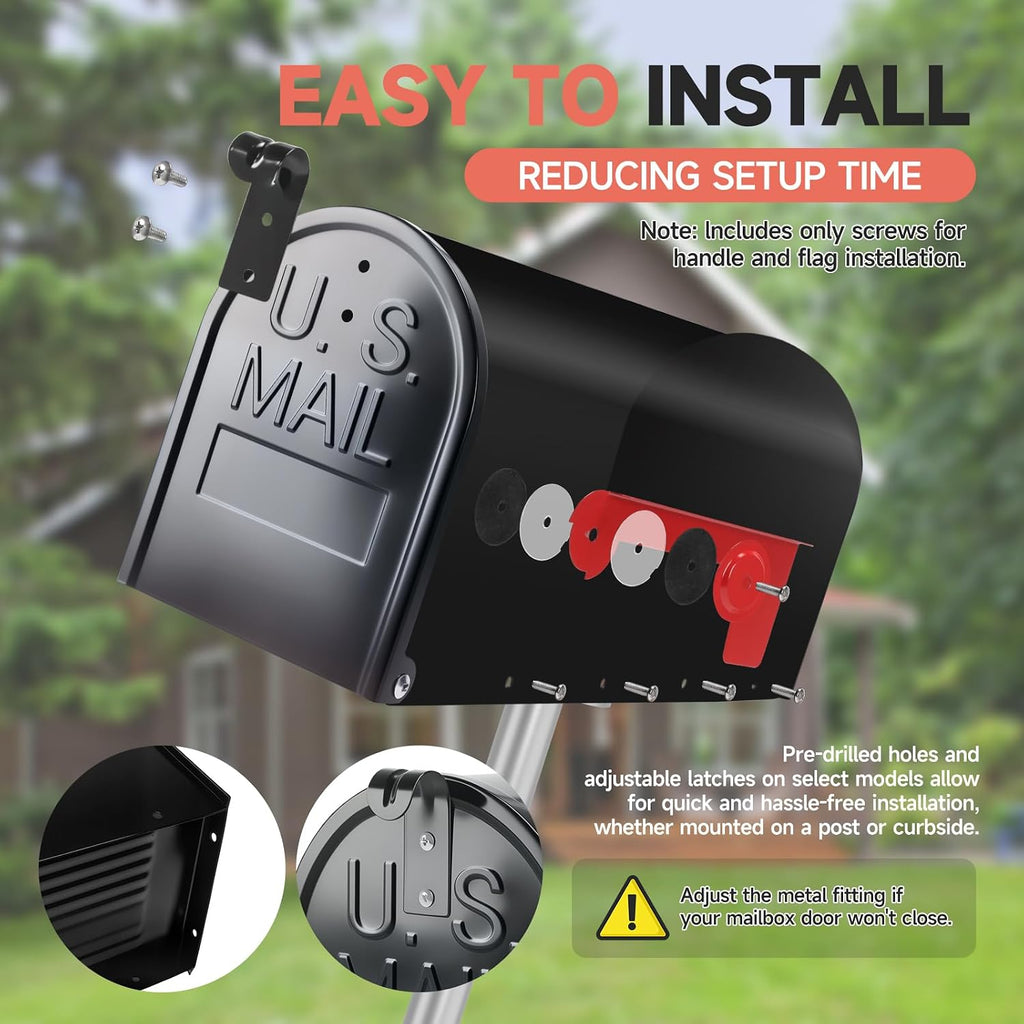 Mailbox for Outside,Black Metal Mail Box,Post Mount Outdoor Mailbox