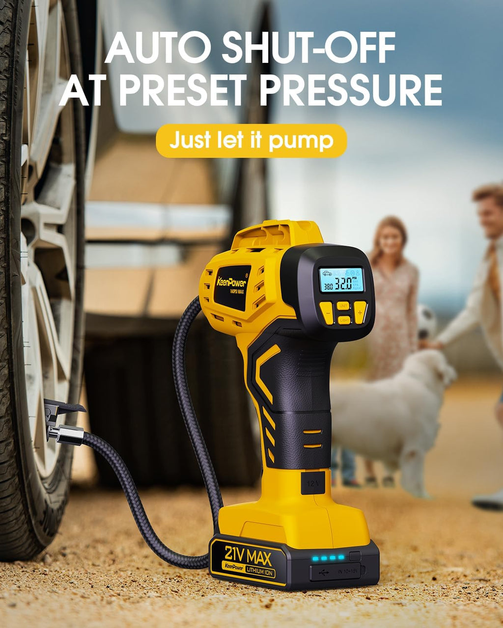 Tire Inflator Portable Air Compressor 21V Battery Powered 160PSI