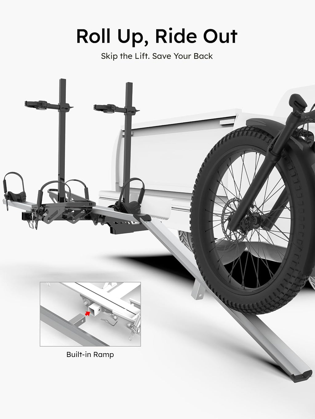 Young 2-Bike Ebike Hitch Rack with Ramp, 200 lbs Capacity for Car, SUV