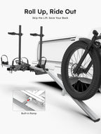 Young 2-Bike Ebike Hitch Rack with Ramp, 200 lbs Capacity for Car, SUV