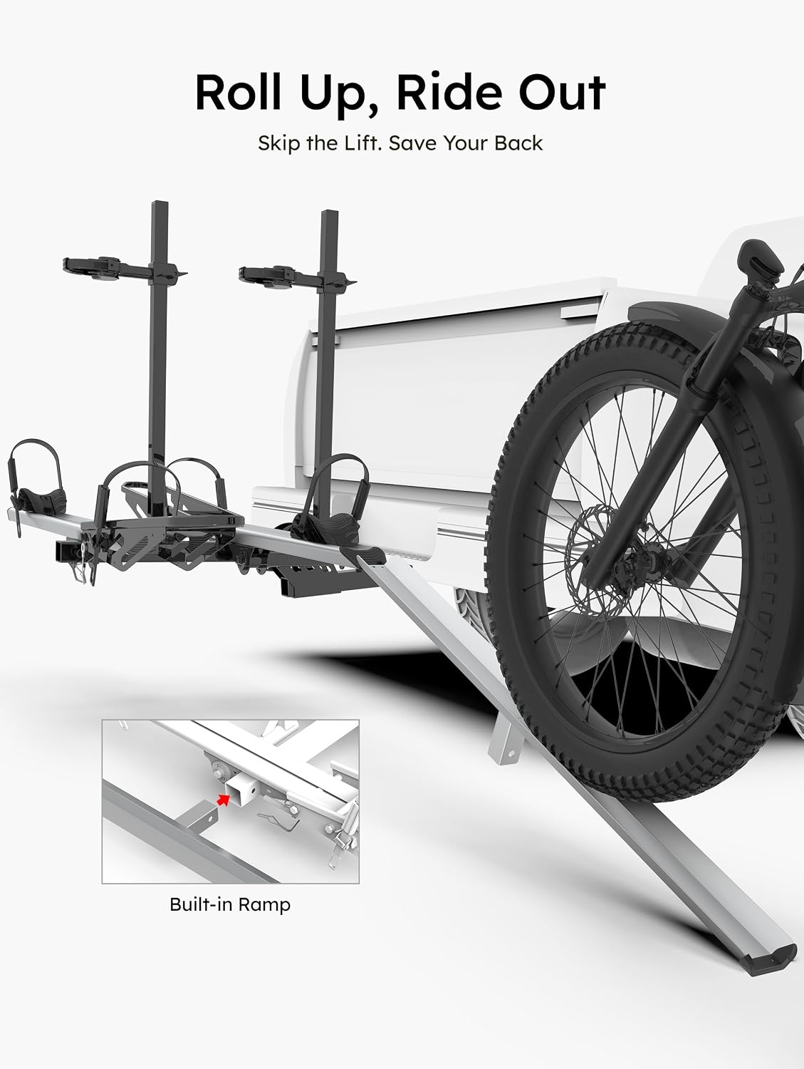 Young 2-Bike Ebike Hitch Rack with Ramp, 200 lbs Capacity for Car, SUV
