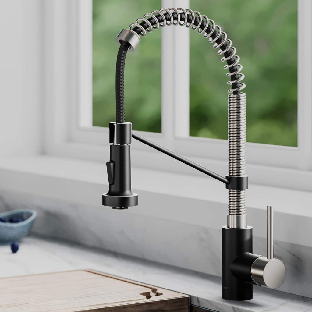 KRAUS Stainless Steel Matte Black Pull Down Kitchen Faucet KPF-1610SFSMB