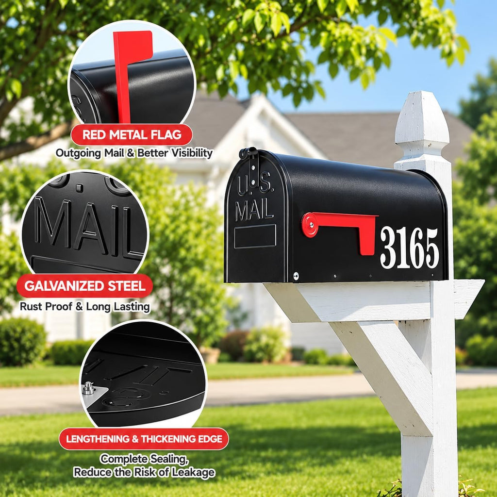 Mailbox for Outside,Black Metal Mail Box,Post Mount Outdoor Mailbox