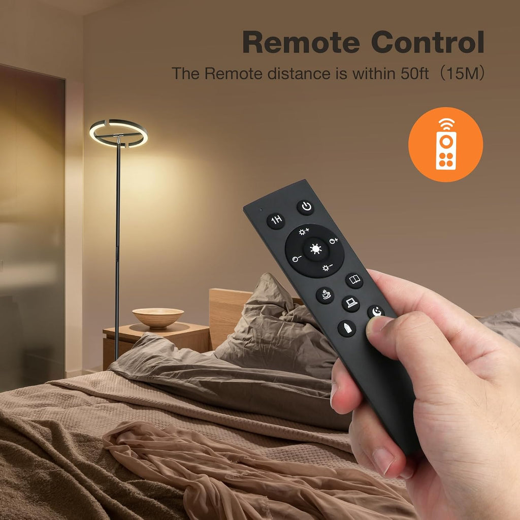 LED Floor Lamp - Dimmable Tall Standing Lamp with Remote Control/Button, 3000-6500K, 22W Modern Floor Reading Light, Uplighter Corner Floor Lamp for