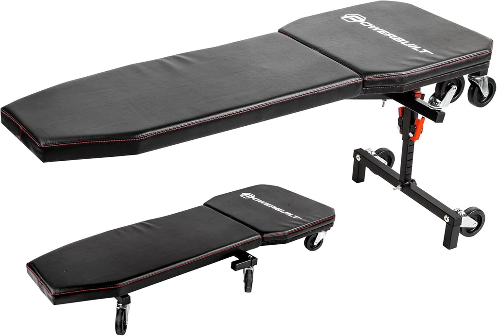Powerbuilt 3-in-1 Under Dash Creeper, Knee Pad, Roll Laying Down or Upright Inside of Car or Truck, Padding, Easy Fold Garage Storage - 941893ECE