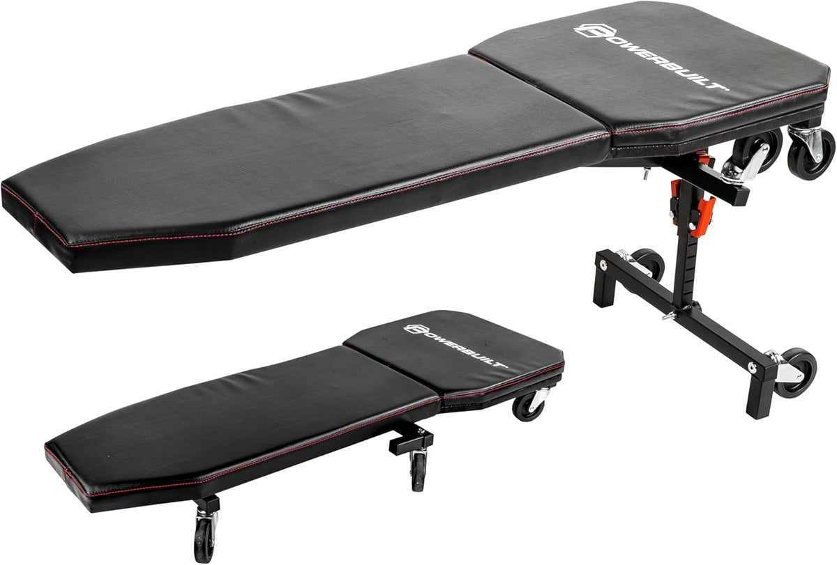 Powerbuilt 3-in-1 Under Dash Creeper, Knee Pad, Roll Laying Down or Upright Inside of Car or Truck, Padding, Easy Fold Garage Storage - 941893ECE