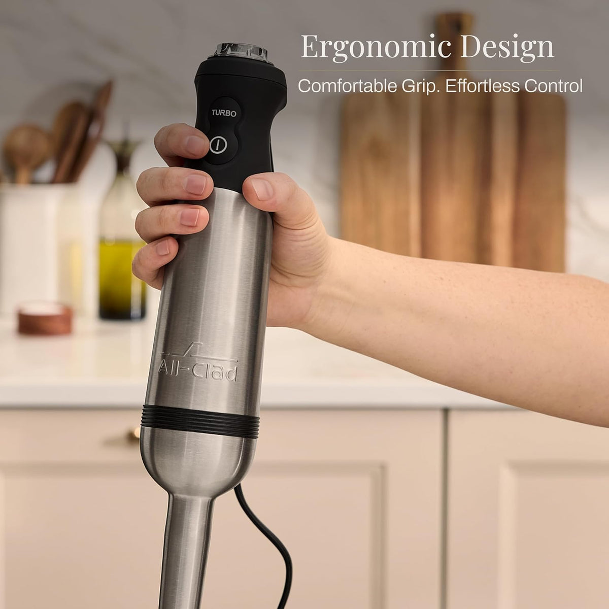 All-Clad Electrics Stainless Steel Immersion Blender 2 Piece Turbo Function 600 Watts Detachable, Variable Speed Control, Hand Blander, 9-1/4-inch