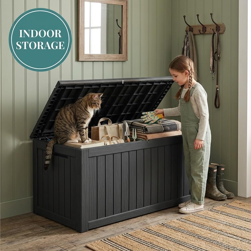 320 Gallon Extra-large Outdoor Storage Box, Waterproof Lockable Deck Box