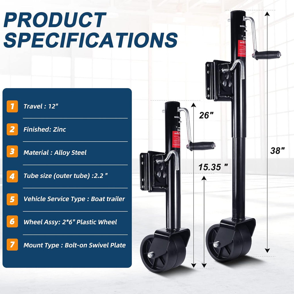 FZZD 2000lbs Trailer Jack with Wheel, Heavy Duty Swivel Boat Jack