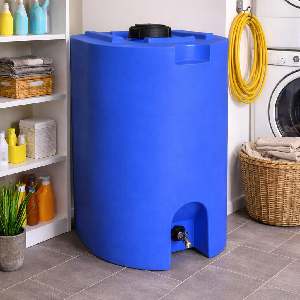 WaterPrepared 55 Gallon Unique Stackable Utility Water Tank, Blue