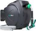 Retractable Garden Hose Reel, 65FT +6FT 5/8" Durable Wall Mounted Water Hose Reel with 180° Swivel Bracket, 9 Pattern Sprayer, 6Ft leader hose,Smooth