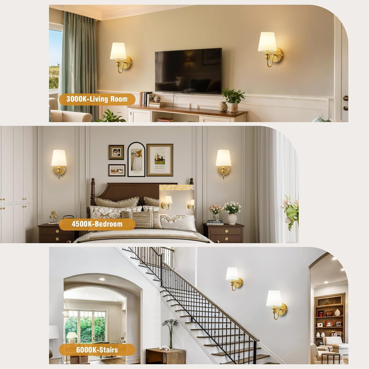 Battery Operated Wall Sconces set of Two,Wireless Wall Sconces with 10000mAh Dimmable Bulb and Remote,LED 15 Colors Rechargeable Gold Wall Sconce
