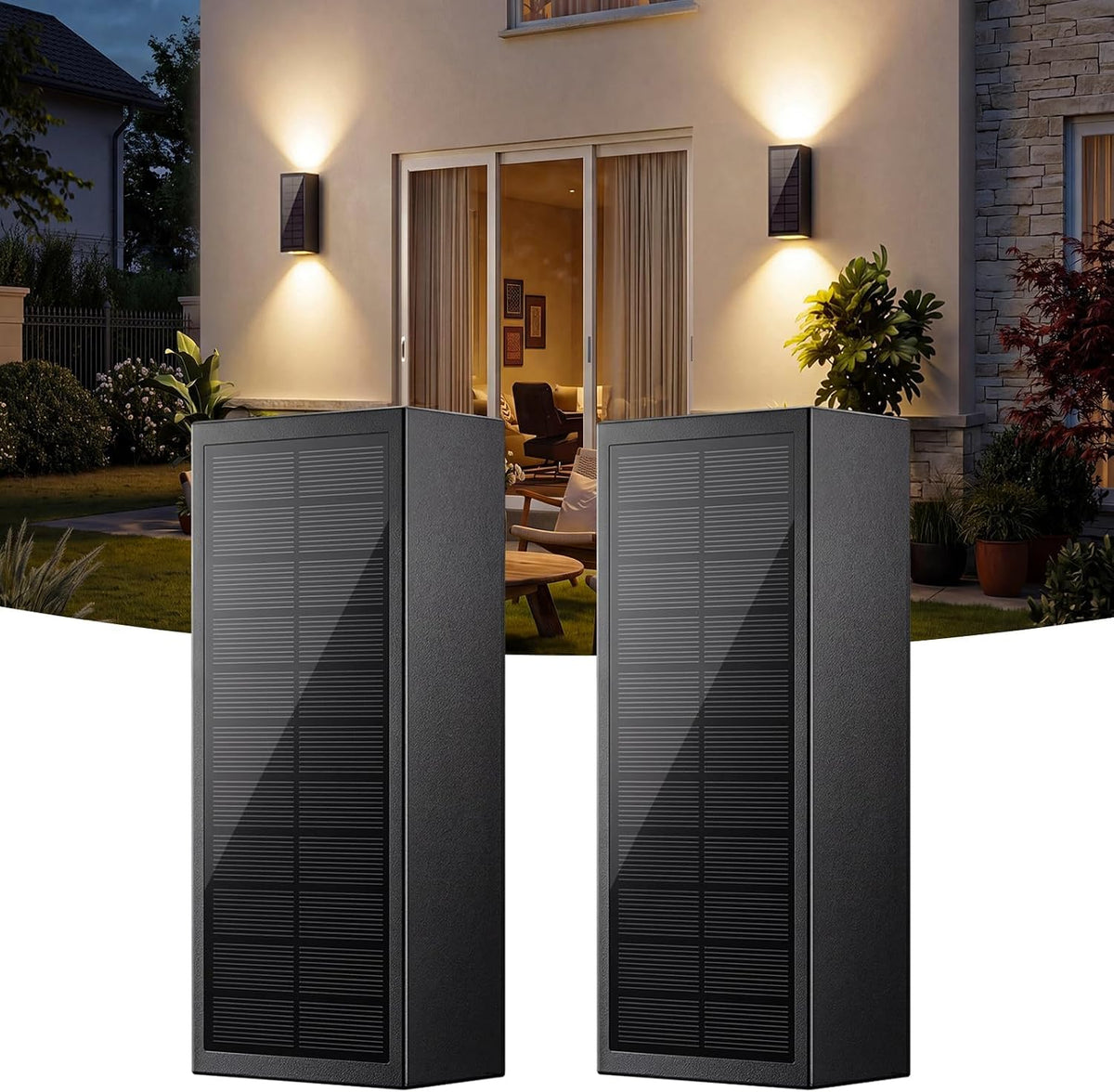 2Pack Solar Wall Lights Outdoor, Dusk to Dawn Up Down Wall Sconce