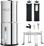 Purewell 2.25G Gravity Water Filter System with Water Level Window, 3-Stage 0.01μm Ultra-Filtration Stainless Steel Countertop System with 2 Filters