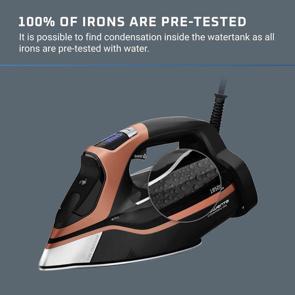Rowenta Iron Steam Force Pro Steam Iron for Clothes, 1850 Watts, 5 Presets Smart Screen, Stainless Steel Soleplate, High-Efficiency Handheld Steamer