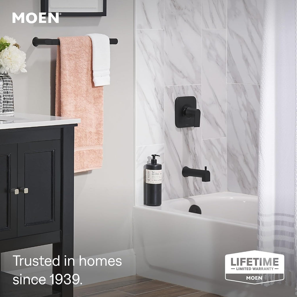 Moen Genta LX Matte Black Pressure Balancing Modern Shower Lever Handle, Posi-Temp Valve Required, T2471BL