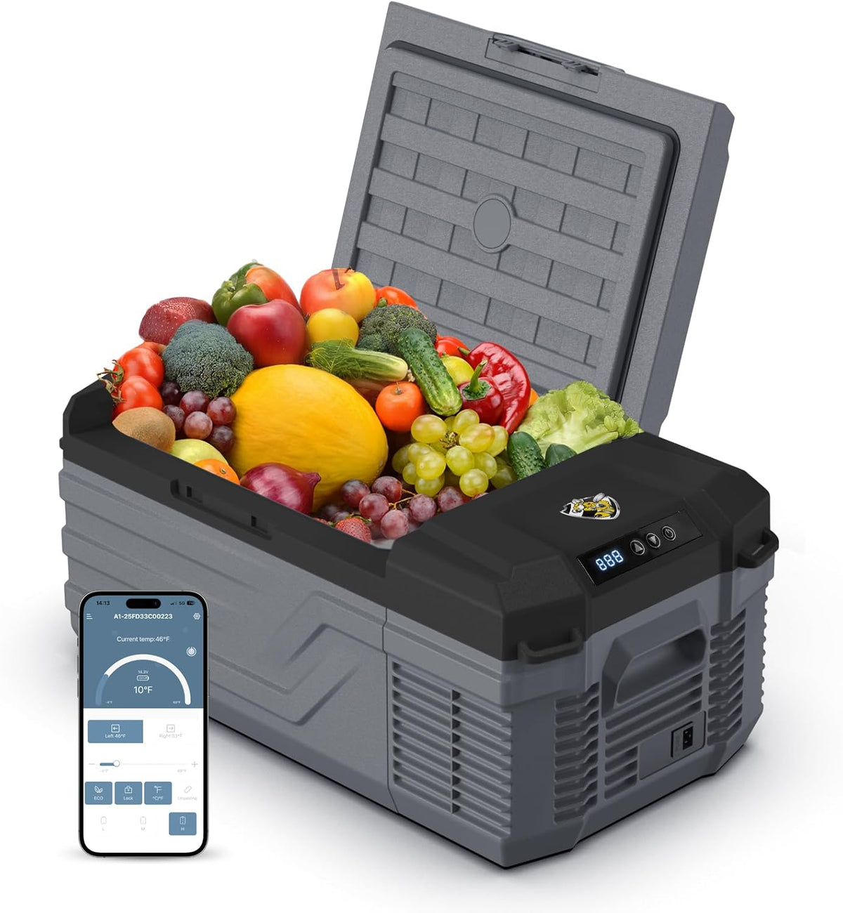 YELLOW JACKET 12 Volt Car Refrigerator, 16 Quart Electric Cooler, Portable Car Fridge for Outdoor Camping Travel, 12V/24V DC 110~240 Volt AC