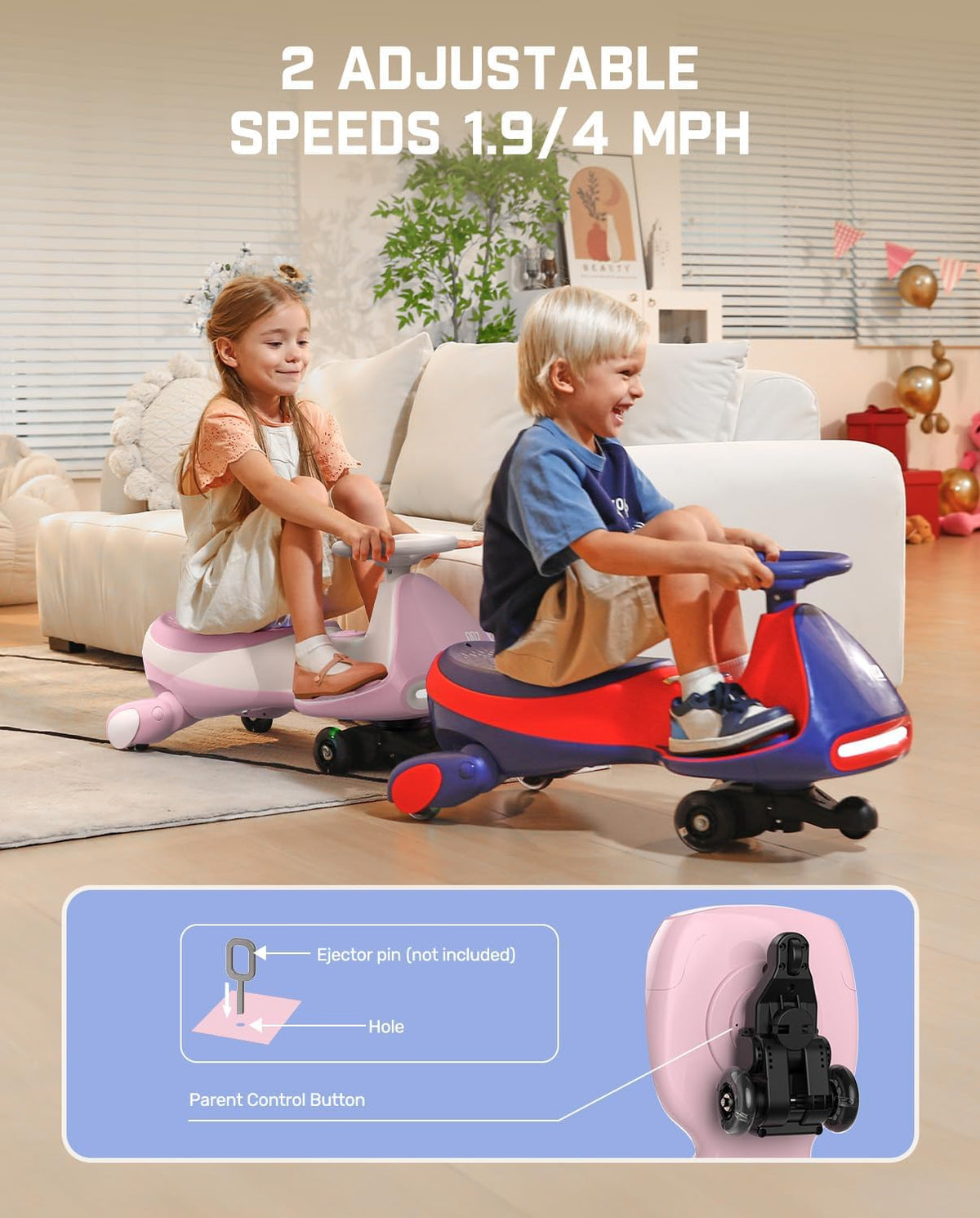 FanttikRide N7 Pro Electric Wiggle Car, Flashing Whees, Pinkish White