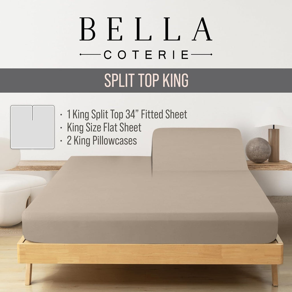 Bella Coterie Bamboo Viscose 34" Split Top King Sheets, Organically Grown