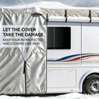 FRUNO Oxford Fabric Travel Trailer Cover RV Cover 24'-27' Waterproof Rip-Resistant Anti-UV Camper Cover for Winter Snow with Jack Cover 4 Tire Covers