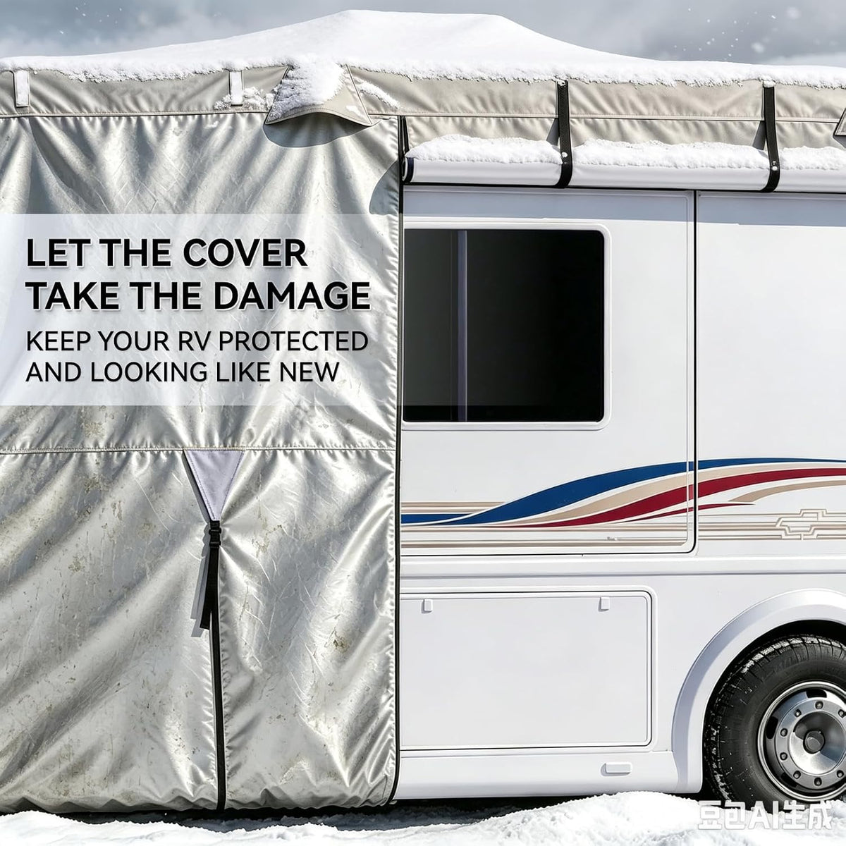 FRUNO Oxford Fabric Travel Trailer Cover RV Cover 24'-27' Waterproof Rip-Resistant Anti-UV Camper Cover for Winter Snow with Jack Cover 4 Tire Covers