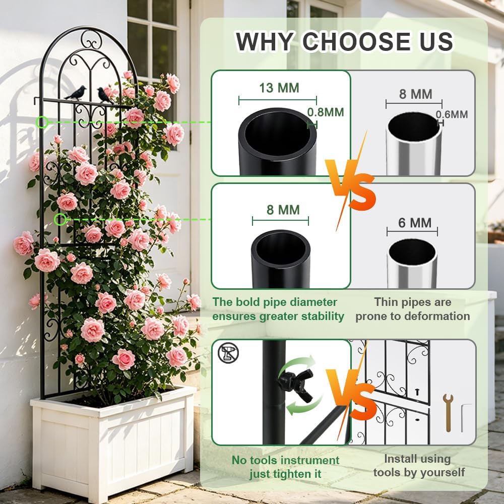 2 Pack 86.7" H x 19.7" W Metal Garden Trellis for Climbing Plants Outdoor, Black Lattice Panel, Sturdy Plant Support for Roses, Vines, Cucumbers &