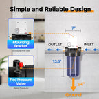 PUREPLUS Clear Whole House Water Filter Housing, Pressure Gauge, 1" NPT