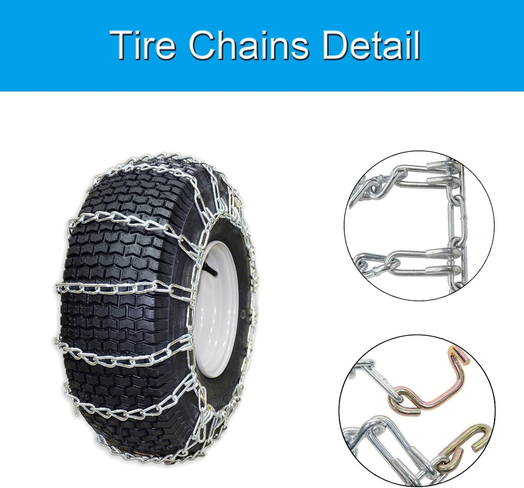 Set of 2 Snow Tire Chains for Lawn Tractor, Riding Mower, Snow Blower - Zinc Plated 2 Link Enhanced Traction Garden Tractor Chains - Fits 20x8x8