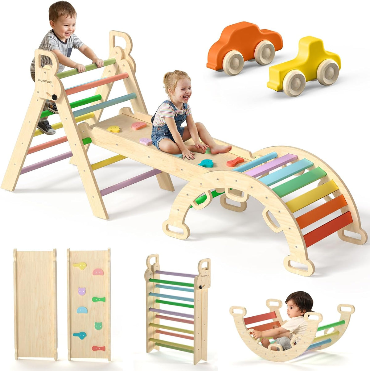 BlueWood Pikler Triangle Set with Safe Handle, Climbing Toys for 1-3 Year