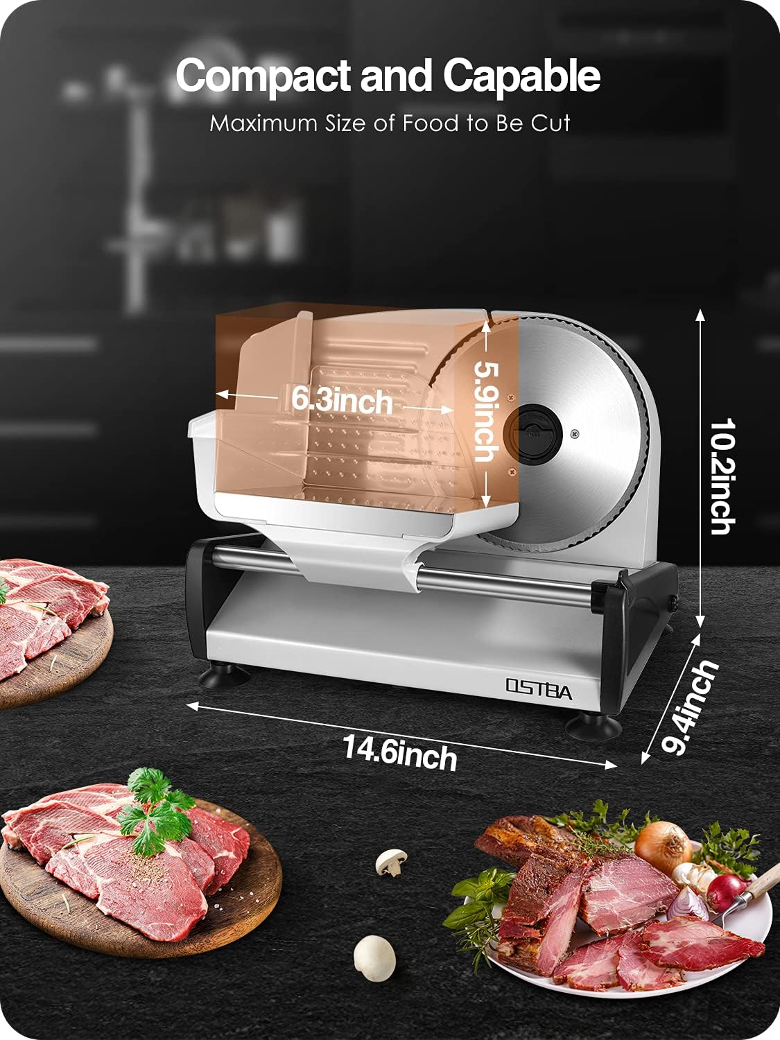 OSTBA Electric Meat Slicer with Two 7.5” Stainless Steel Blades, 200W
