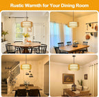 19" Rattan Chandelier for Dining Room, Boho Dining Room Light Fixture