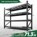 71.3" W Metal Storage Shelves,5000LBS Heavy Duty Garage Shelving Units, 4 Tier Adjustable Utility Rack Shelf,Large Industrial Shelves,for Shop