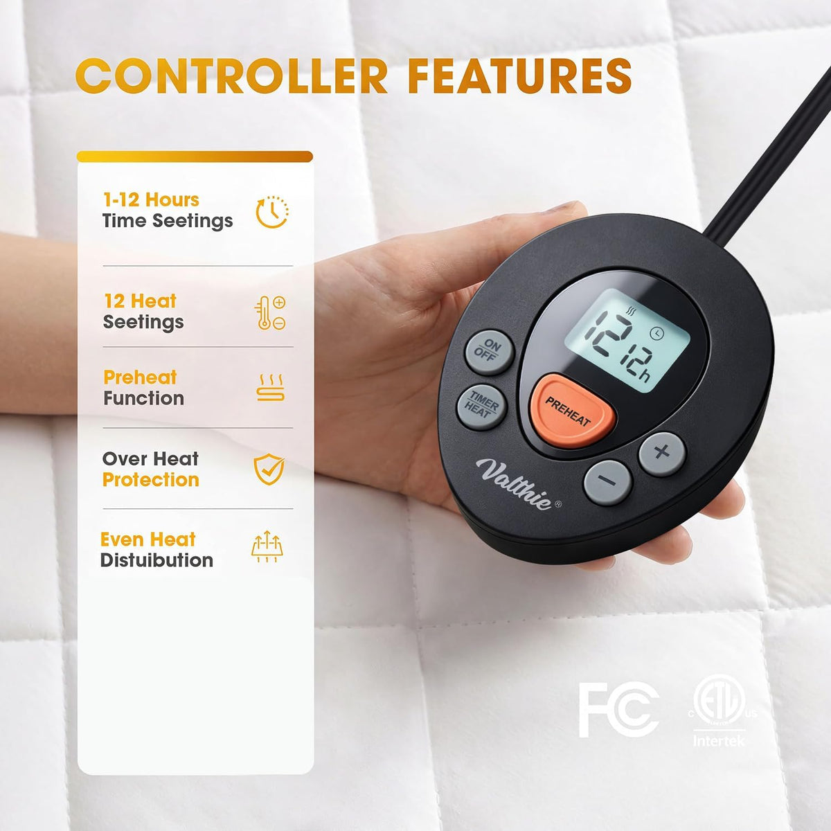 Valthie Heated Mattress Pad Queen Size, Electric Bed Warmer with Preheat