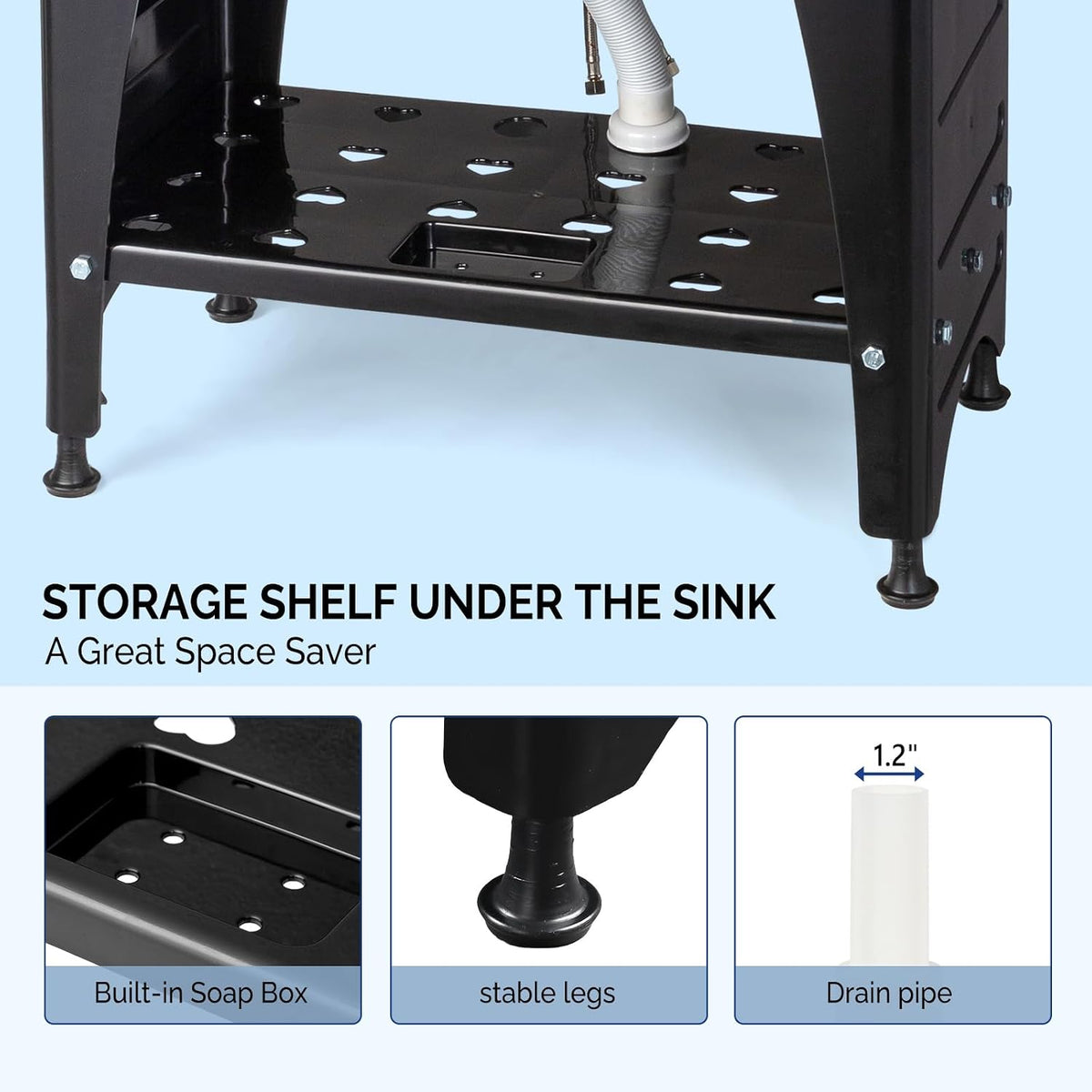 ROVSUN 20-Gallon Black Plastic Utility Sink with Hot & Cold Faucet, 150lbs Load Capacity, Upgraded Height & Version, Use for Laundry Room, Garage