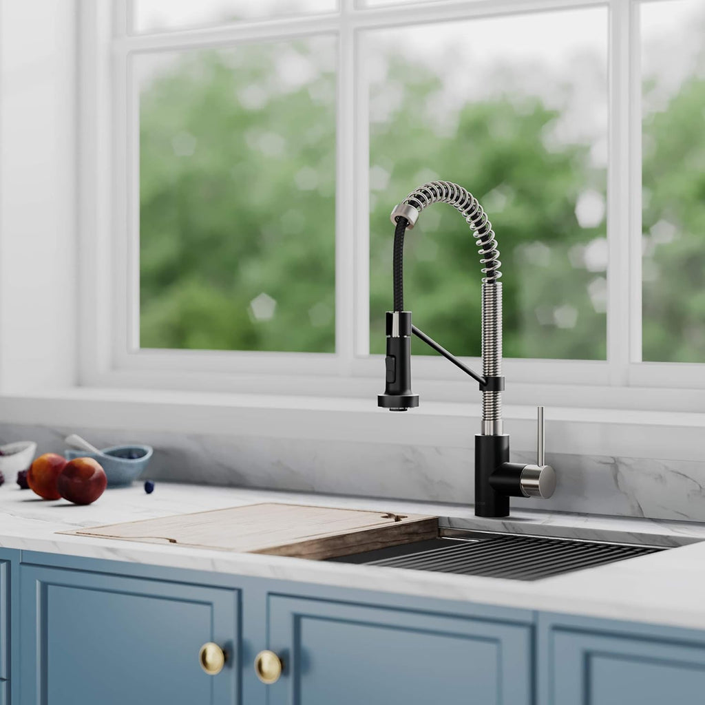 KRAUS Stainless Steel Matte Black Pull Down Kitchen Faucet KPF-1610SFSMB