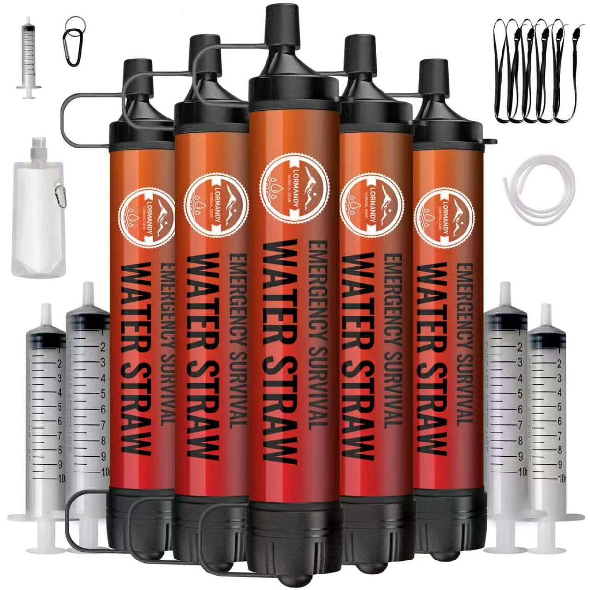 Straw Water Filter 5 Pack - Outdoor Camping & Hiking Survival Gear
